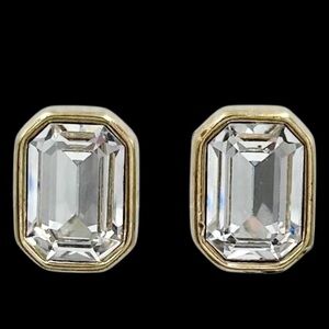 Swarovski Signed Rectangle Clear Crystal Clip On Earrings